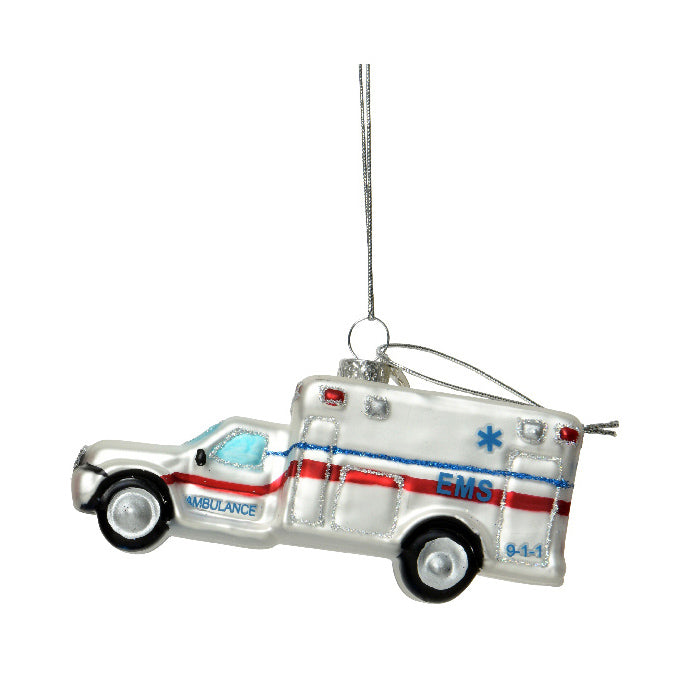 Click to view product details and reviews for Ambulance Shaped 3d Glass Christmas Hanging Bauble.