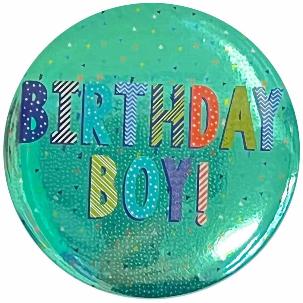 Click to view product details and reviews for Green Birthday Boy Button Badge Colourful.