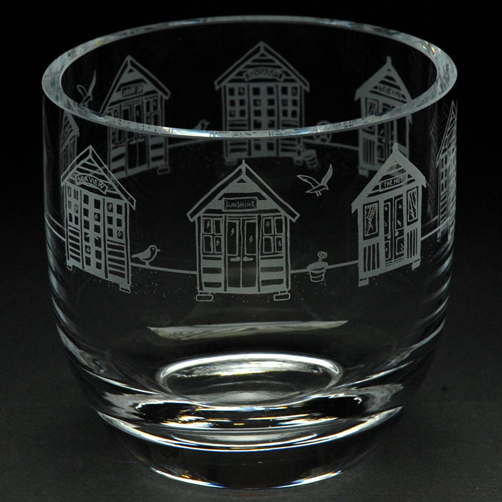 Animo Glass Candle Holder Decorative Hand Etched Pot Gift Boxed Beach Huts