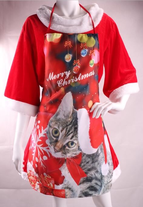 Apron Red with Cat & Christmas Decoration