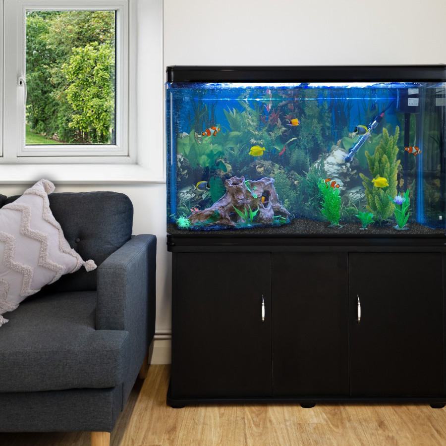 Aquarium Fish Tank & Cabinet - Black - EU Plug