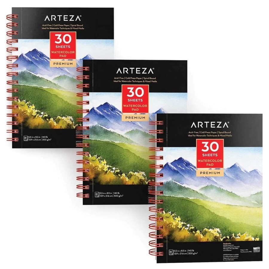 Arteza Premium Watercolour Pad 5.5" x 8.5" 30 Sheets Pack Of 3