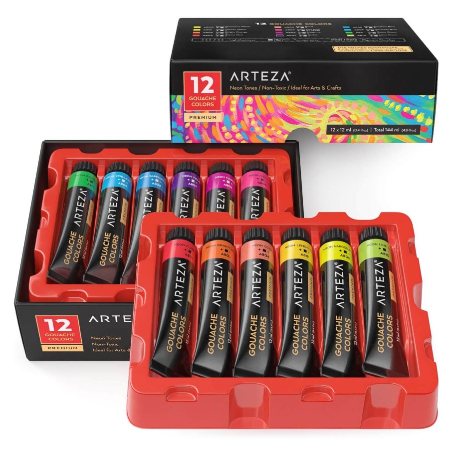 Arteza Set Of 12 Gouache Paint Tubes Premium Arts Crafts 12ml