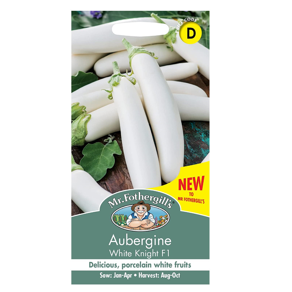 Click to view product details and reviews for Aubergine Seeds White Knight F1 Vegetable Packet.