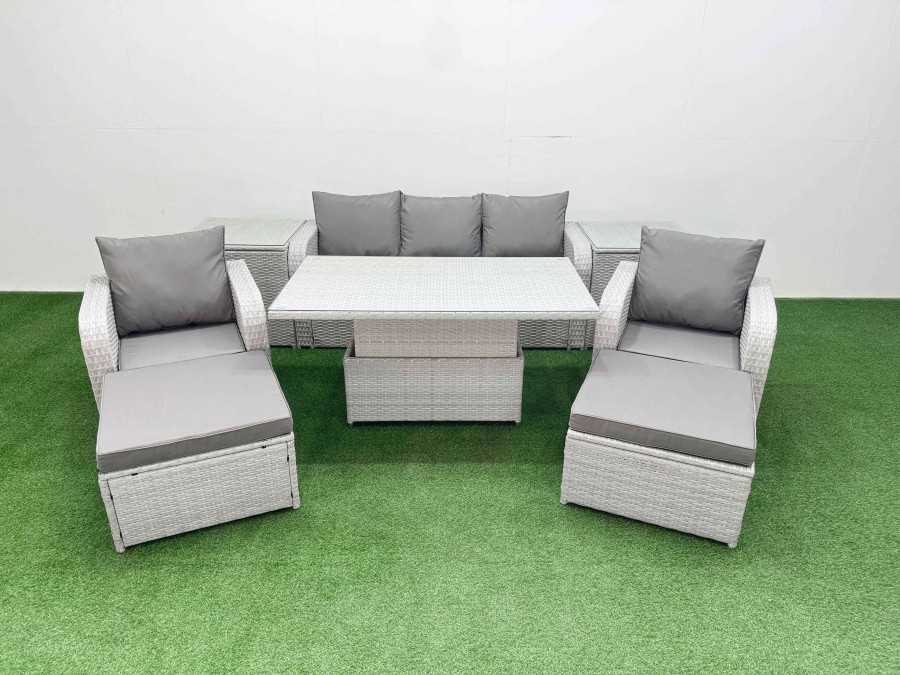 Click to view product details and reviews for Fimous Pe Rattan Garden Furniture Set Reclining Chair Sofa Lounge Sofa Set Adjustable Lifting Dining Or Coffee Table 2 Side Table 2 Big Footstool Ligh.