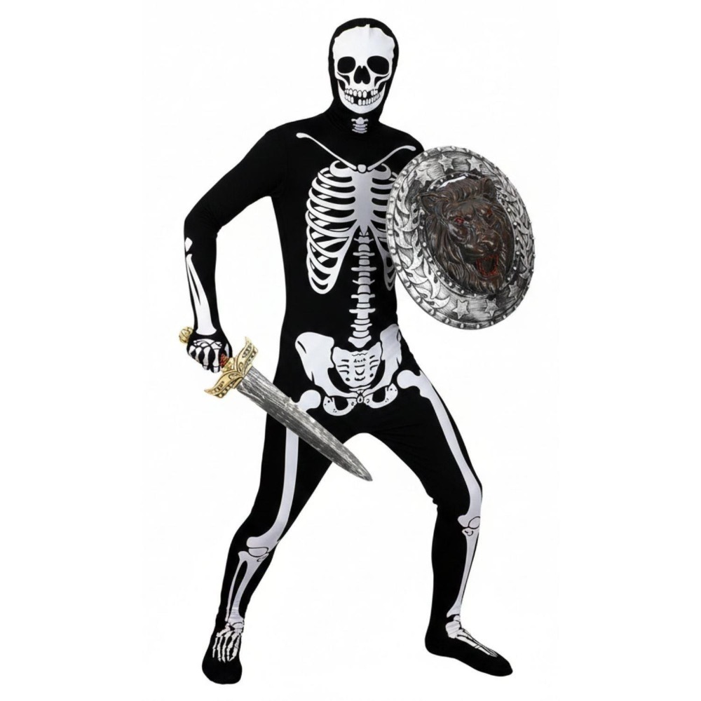 Click to view product details and reviews for Adults Screaming Skeleton Meme Costume 3 Pcs Skinsuit Sword Shield Large.