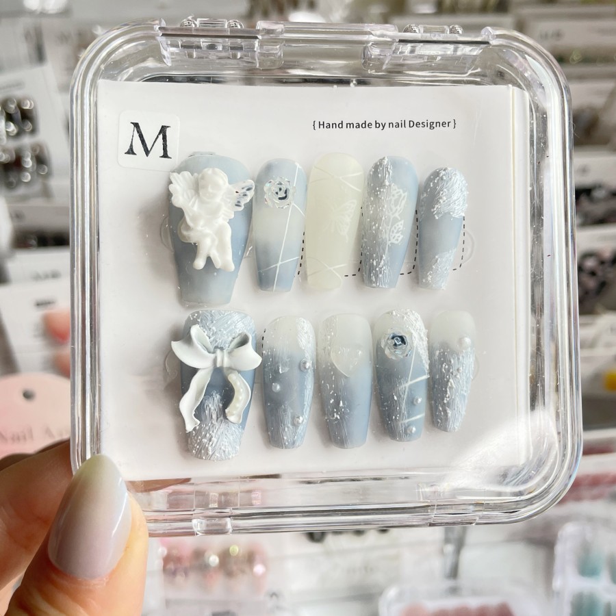 Click to view product details and reviews for B095 Mist Blue Angela Decor Press On Nails L.