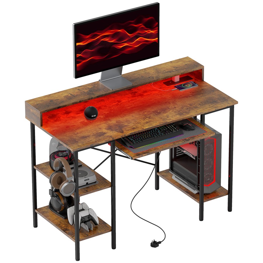 Click to view product details and reviews for Homcom Computer Desk With Led Lights And Power Outlets 120 X 55 Cm Gaming Desk With Monitor Stand Sliding Keyboard Tray And Storage Shelves For Home.