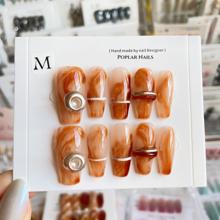 Click to view product details and reviews for B108 Chocolate Button Ring Autumn Healing Handmade Press On Nails M.