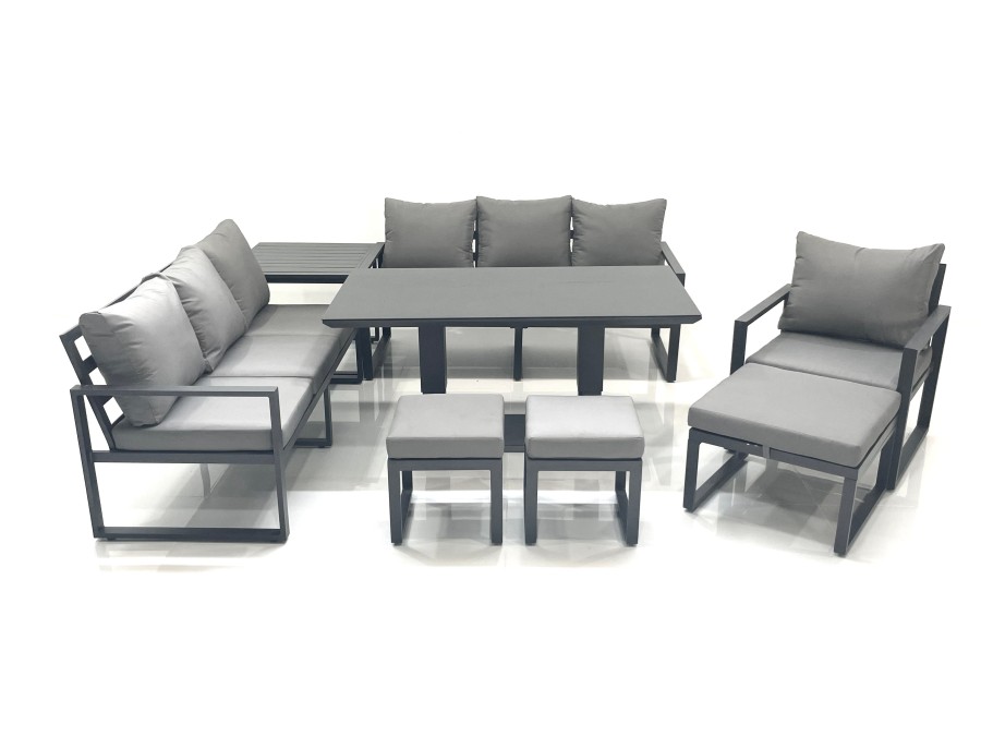 Click to view product details and reviews for Fimous Outdoor Garden Furniture Set Aluminium Lounge Sofa Adjustable Rising Lifting Dining Table Sets With 3 Footstools Side Table Dark Grey.