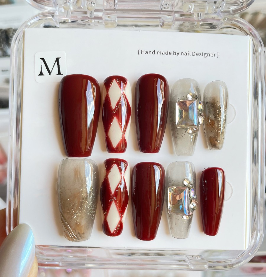 Click to view product details and reviews for B114 New Year Christmas Red Press On Nails L.