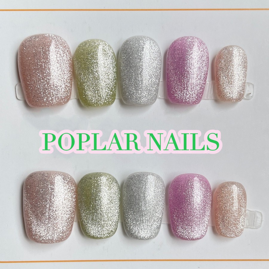 Click to view product details and reviews for B137 Candy Rainbow Cat Eyes Nails Short Length Press On Nails Best Acylic Nails 10pcs False Nails L.