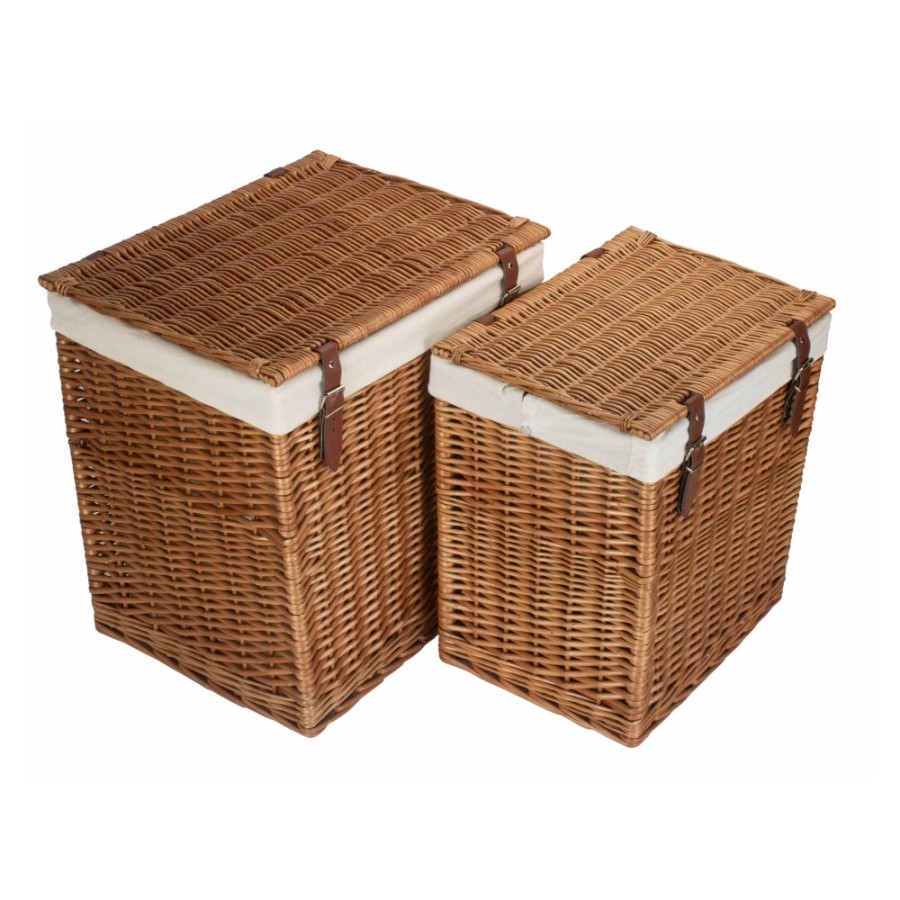 Red Hamper Boutique Double Steamed Wash Storage Laundry Basket With Lining - Set Of 2