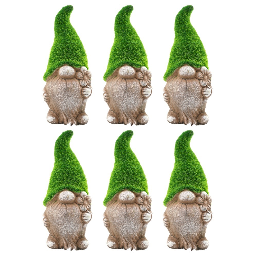 Pack of 6 Style 2 Flower - 18cm (7 Inch) - Flock Grass Garden Gonk Gnome Ceramic Outdoor Ornament Statue Decoration
