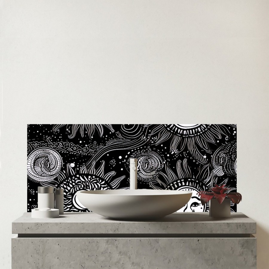 Click to view product details and reviews for Moon And Sun White Black Glass Bathroom Splashback.