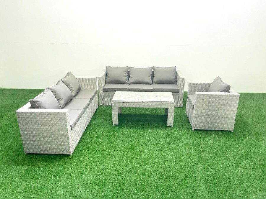Click to view product details and reviews for Fimous Wicker Pe Rattan Sofa Garden Furniture Set With Oblong Coffee Table Armchair Light Grey Mixed.