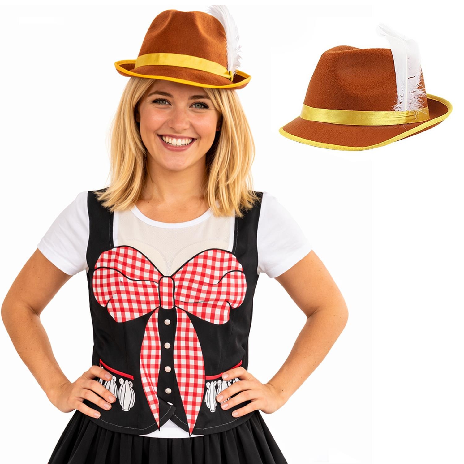 Click to view product details and reviews for Ladies Oktoberfest Bavarian Costume 2 Pcs T Shirt Hat Brown Hat.