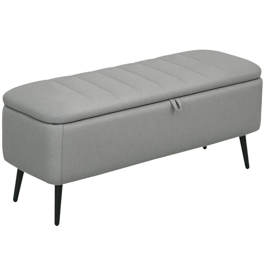 Click to view product details and reviews for Homcom Storage Ottoman With Flip Top Rectangular Upholstered Bench Linen Look Fabric Footstool With Steel Legs For Living Room Bedroom Light Grey.