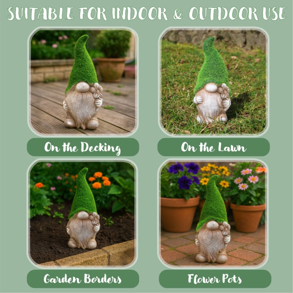 Style 2 Flower - 18cm Flock Grass Garden Gonk Gnome Ceramic Outdoor Ornament Statue Decoration