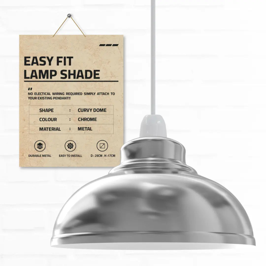 Coffire Curvy Dome Pendant Lighting & Ceiling Light Shade ~1391 - Chrome