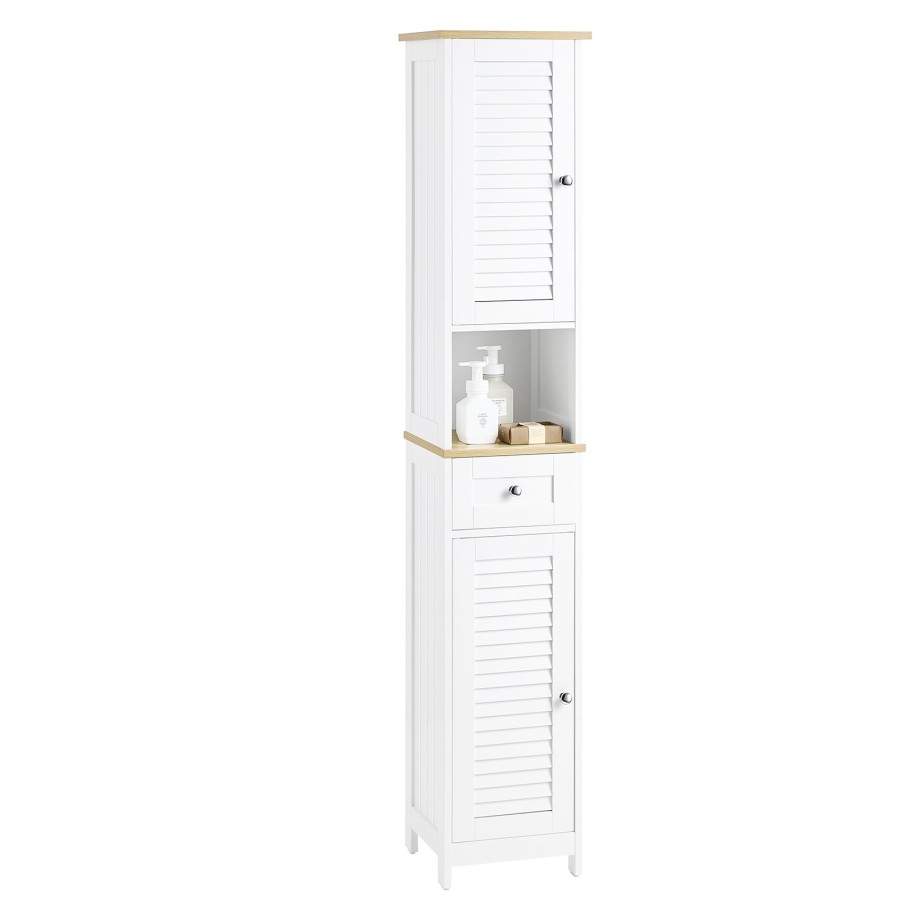 SoBuy FRG236-WN, Bathroom Tall Cabinet Bathroom Storage Cabinet with 2 Shutter Doors, White
