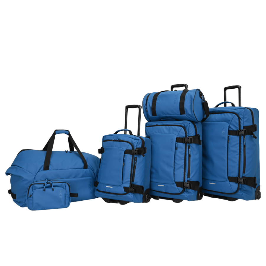 Aventura 6 Piece Travel Luggage Set Soft Suitcase Duffle Wash Bag Blue