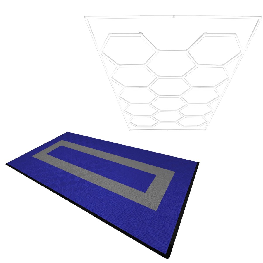 Click to view product details and reviews for Hexagon Led Light Vented Garage Floor Tiles With Edges 90 Blue 30 Grey.