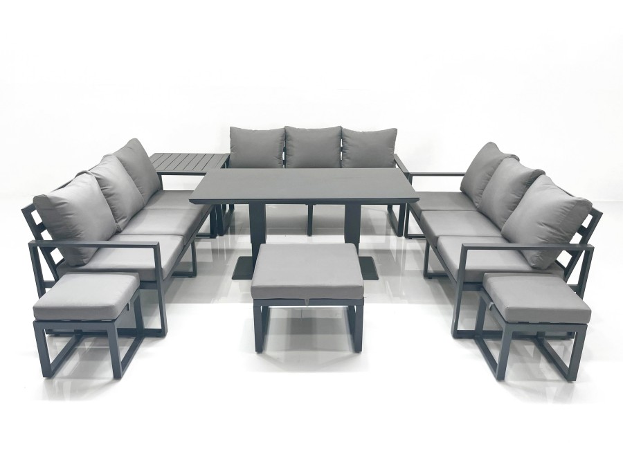 Click to view product details and reviews for Fimous 12 Seater Garden Sofa Set Aluminium Furniture Rising Dining Tabe Set With Side Table 3 Footstools Dark Grey.