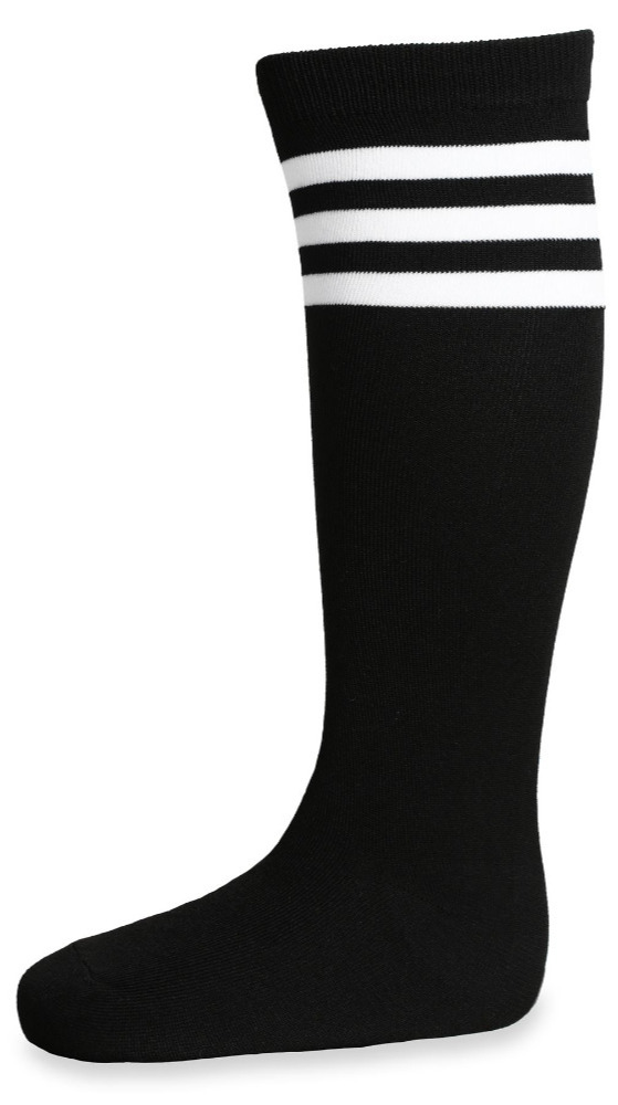 Child Black Long Sport Socks wih White Stripes