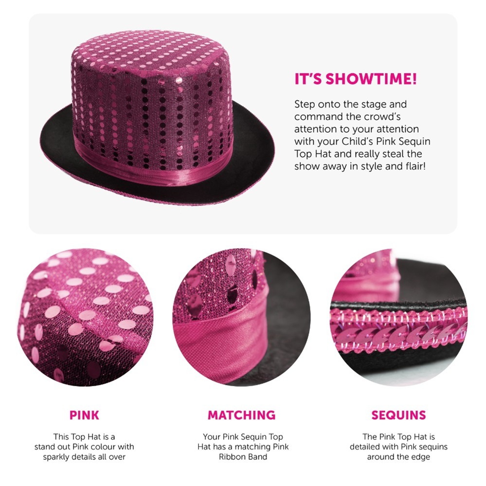 Childs Pink Sequin Top Hat