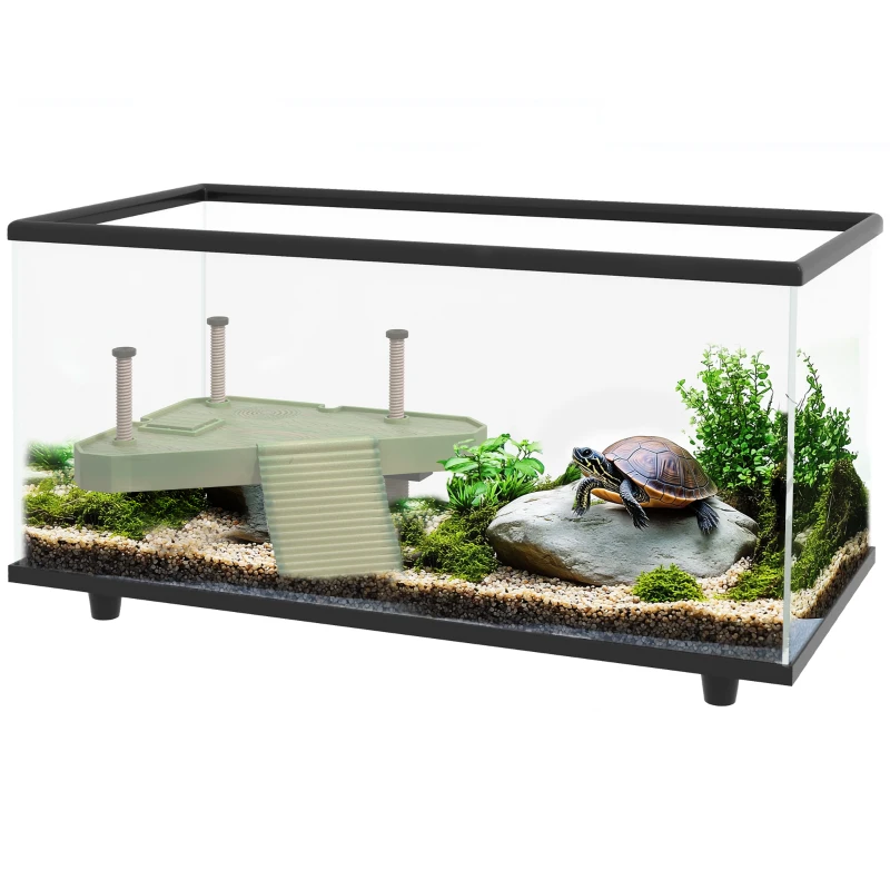 Click to view product details and reviews for 50l Glass Turtle Tank Aquarium With Basking Platform Easy Drain Strip Patch Thermometer Pawhut.