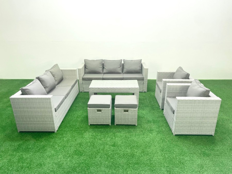 Click to view product details and reviews for Fimous Outdoor Garden Furniture Rattan Sofa Set With 2 Armchairs Oblong Coffee Table 2 Small Footstools Light Grey Mixed. Click to view product details and reviews for Fimous Outdoor Garden Furniture Rattan Sofa Set With 2 Armchairs Oblong Coffee Table 2 Small Footstools Light Grey Mixed.