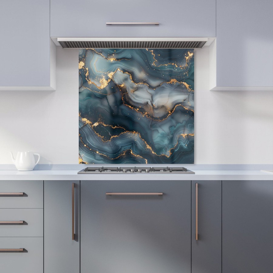 Click to view product details and reviews for Blues And Gold Marble Effect Kitchen Splashback W600mm X H600mm.