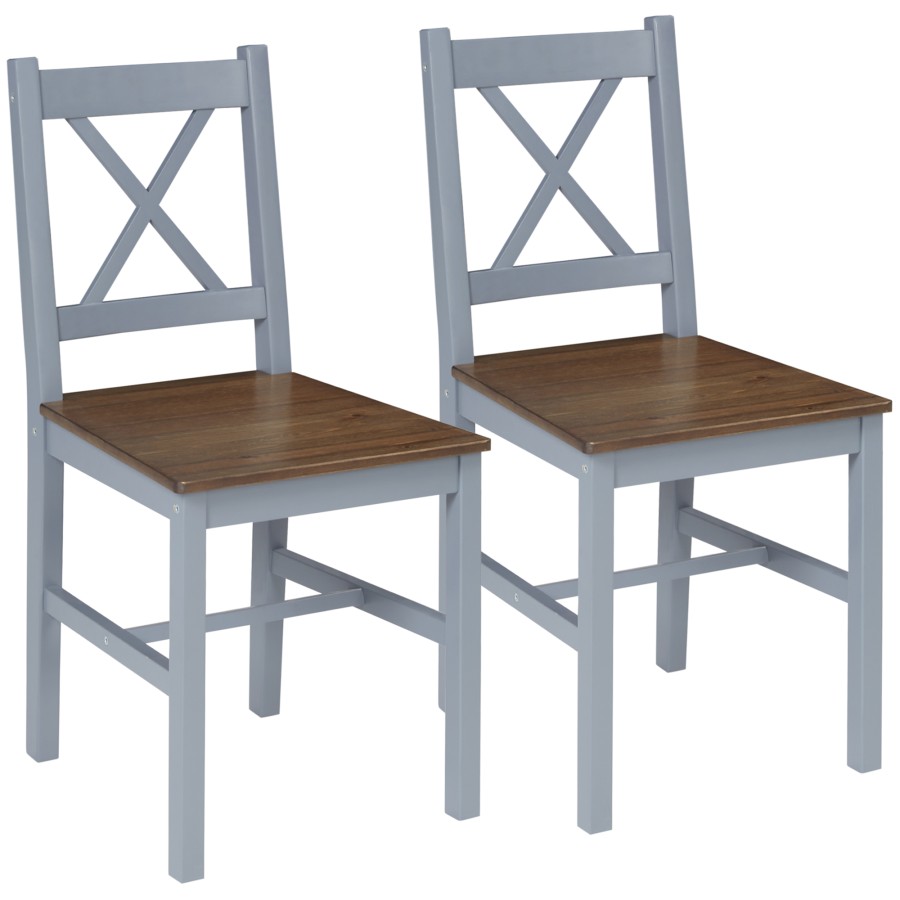 Click to view product details and reviews for Homcom Dining Chairs Set Of 2 Pine Wood Frame Cross Back For Kitchen Grey.