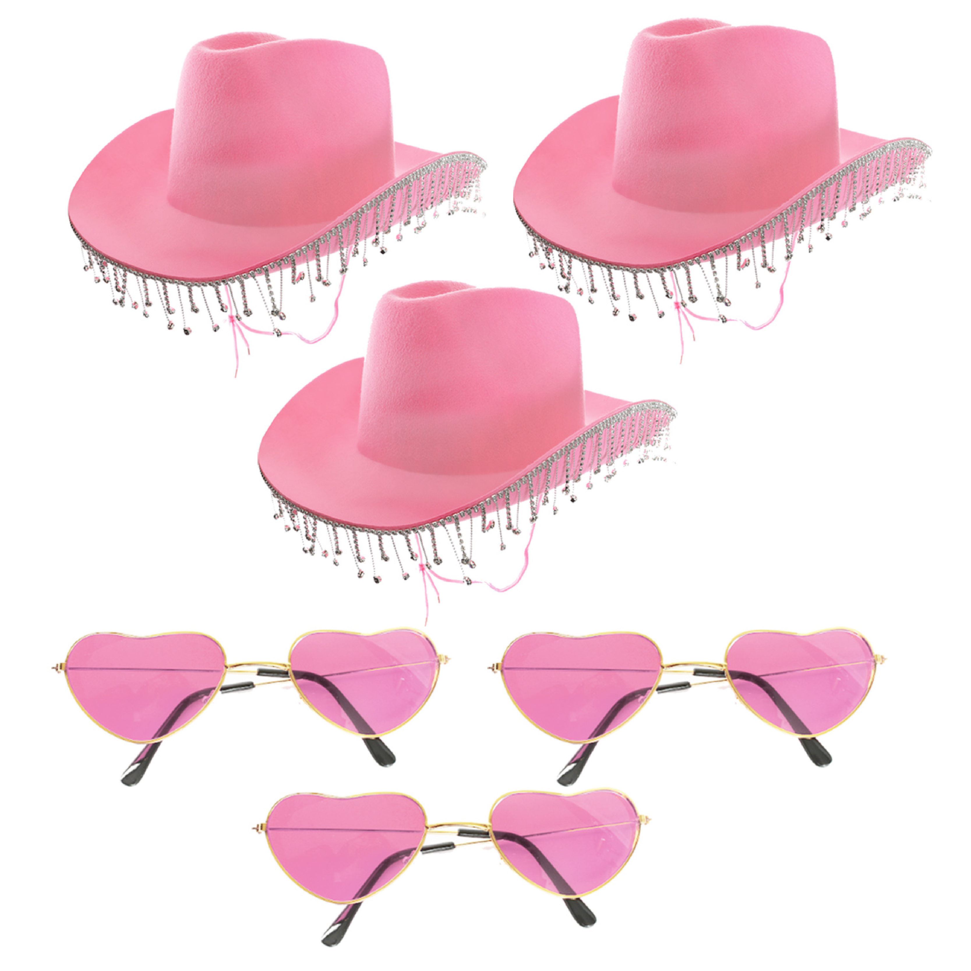 Click to view product details and reviews for Pink Cowboy Hat With Diamantes Heart Glasses Pack Of 3.