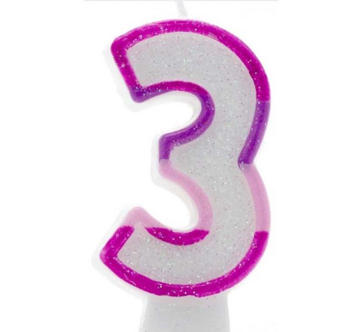 Click to view product details and reviews for Pink Coloured Number 3 Candle.
