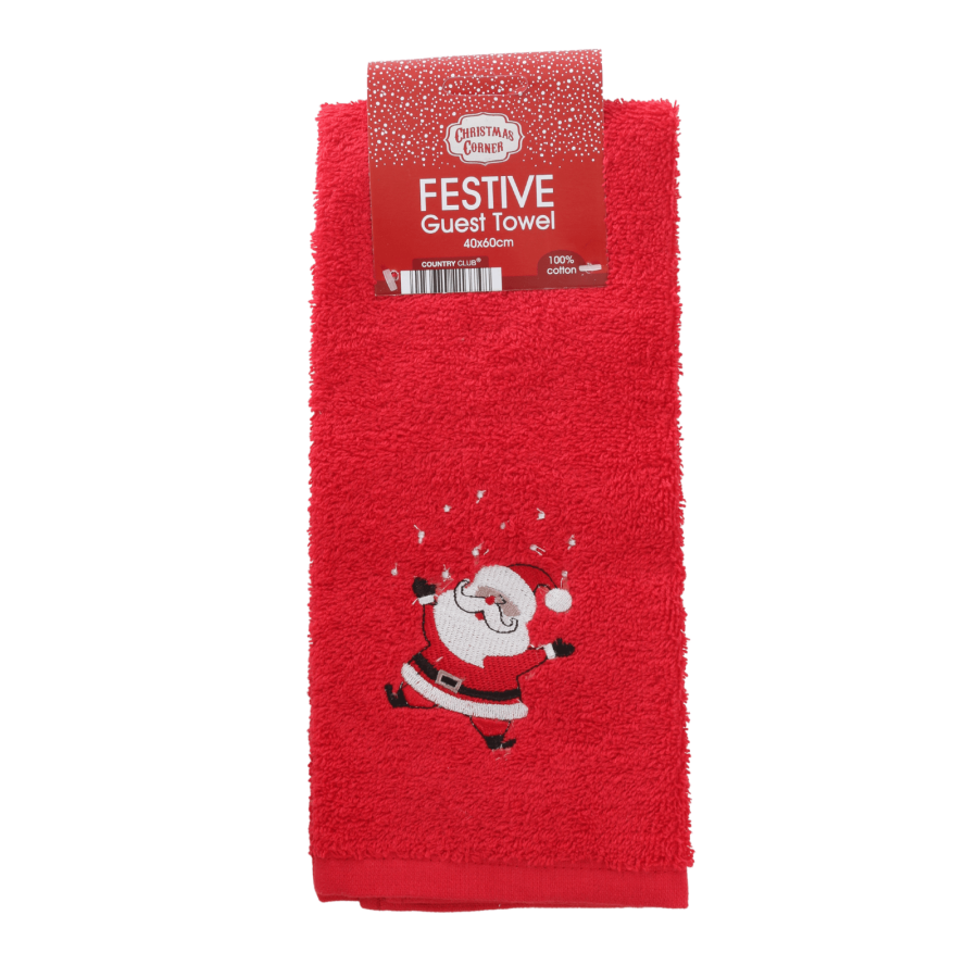 Red Festive Guest Hand Towel Embroidered 100 Cotton 40x60cm Santa