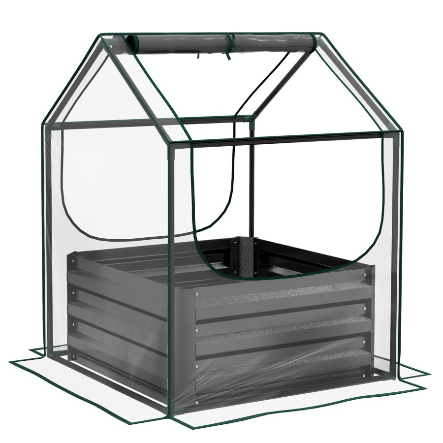 Click to view product details and reviews for Outsunny Raised Garden Bed With Mini Greenhouse Outdoor Metal Planter Box With Cover For Herbs And Vegetables Use For Patio Garden Balcony Clear.