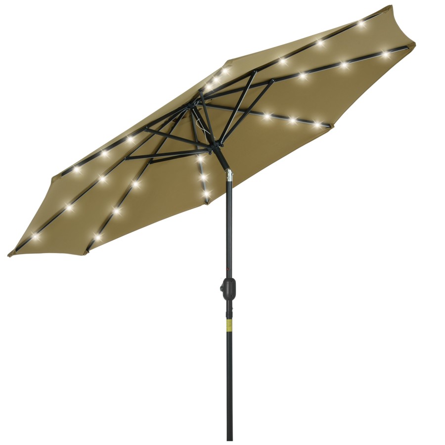 Click to view product details and reviews for Outsunny 27m Patio Garden Umbrella Outdoor Parasol With Tilt Crank And 24 Leds Lights Brown.