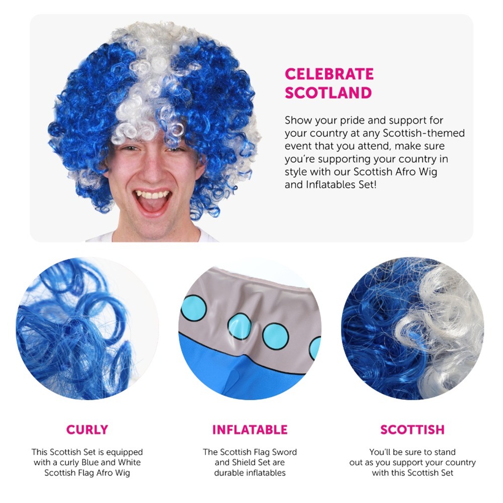 Scotland Afro Wig & Inflatable Sword & Shield