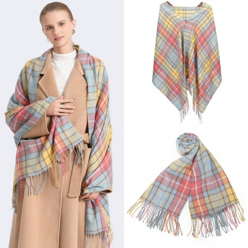 Sfn4401 Elegant Color Block Scarf With Fringe Detailing â Versatile Oversized Design Rainbow