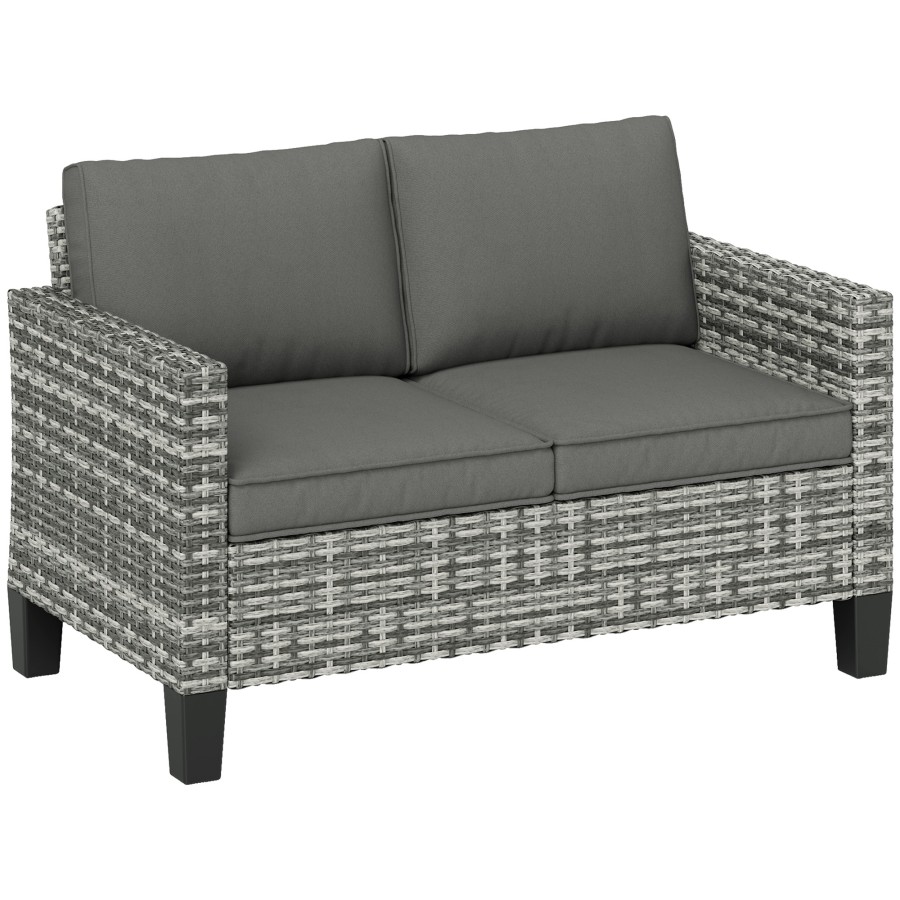 Click to view product details and reviews for Outsunny 2 Seater Rattan Sofa With Cushions Wicker Garden Loveseat With Armrests Outdoor Garden Sofa Couch With Steel Frame For Patio Light Grey.