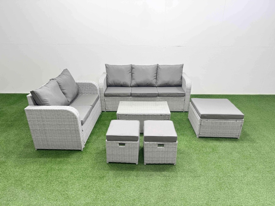 Click to view product details and reviews for Fimous 8 Seater Pe Rattan Wicker Garden Furniture Patio Conservatory Sofa Set With Rectangular Coffee Table 3 Seater Sofa Love Sofa 3 Stool.