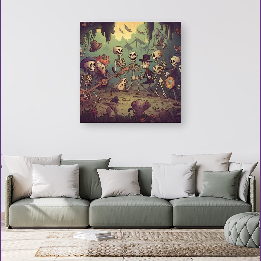 Click to view product details and reviews for Cartoonish Skeletons Having A Party Canvas Small 10 X 10.