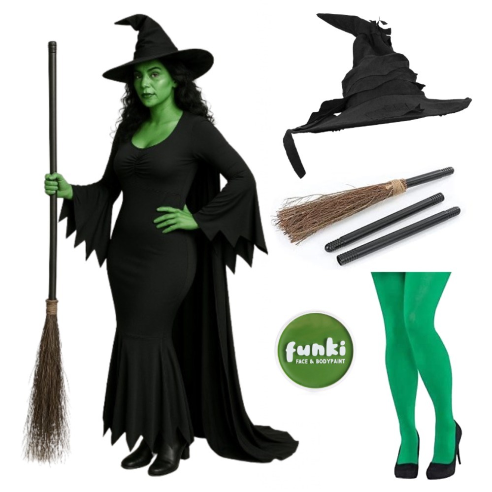 Click to view product details and reviews for Ladies Deluxe Witch Costume 6 Pcs Dress Tights Cape Hat Broom Face Paint Xsmall.