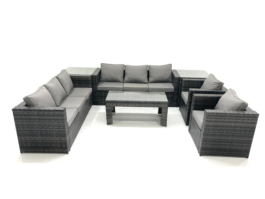 Click to view product details and reviews for Fimous Rattan Garden Furniture Sofa Set With Coffee Table Armchair 2 Side Tables Dark Grey Mixed.
