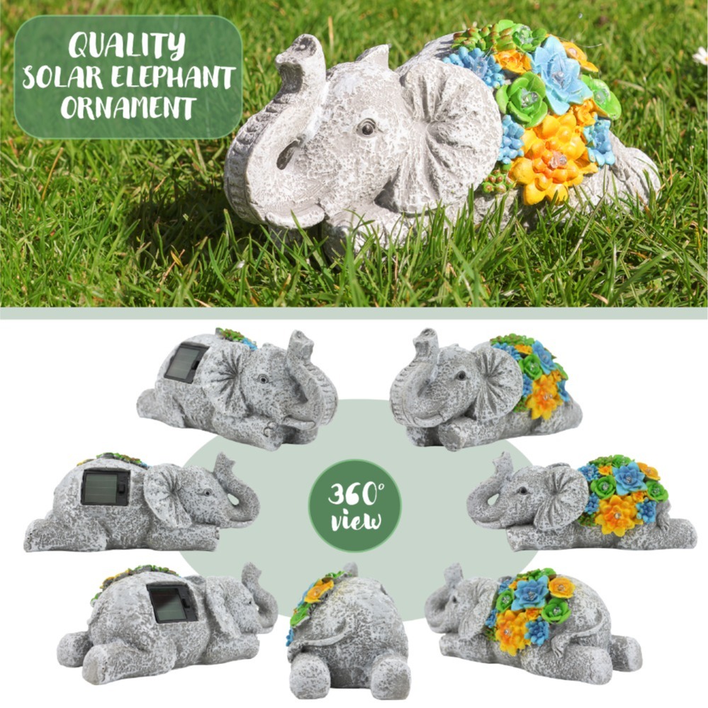 Solar Elephant Statue (13x23x14cm)