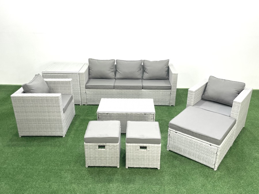 Click to view product details and reviews for Fimous Rattan Garden Outdoor Furniture Sofa Set With Rectangular Coffee Table 2 Chairs 3 Footstools Side Table Light Grey Mixed. Click to view product details and reviews for Fimous Rattan Garden Outdoor Furniture Sofa Set With Rectangular Coffee Table 2 Chairs 3 Footstools Side Table Light Grey Mixed.