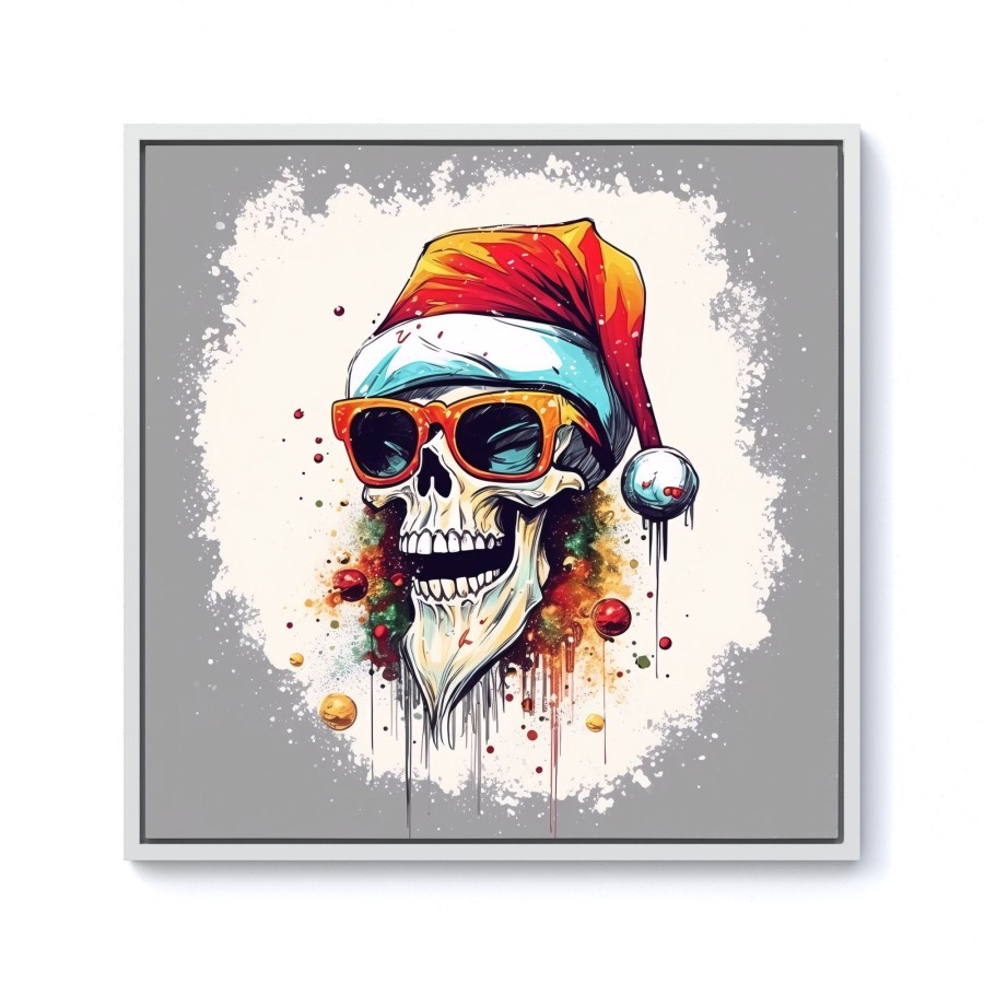 Click to view product details and reviews for Santa Skull In Glasses Splashart Framed Canvas 10 X 10 White.