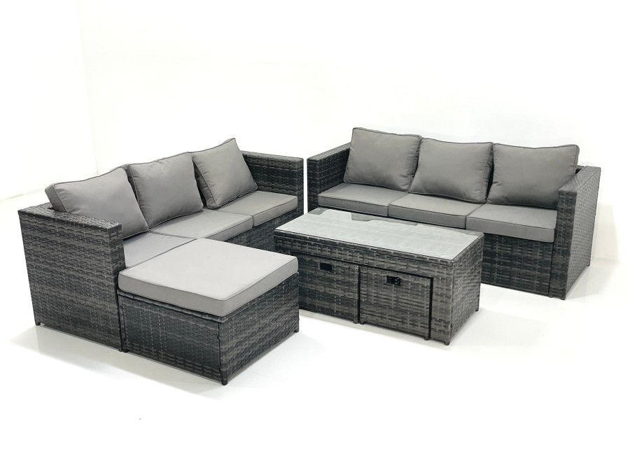 Click to view product details and reviews for Fimous Garden Outdoor Rattan Furniture Set With Sofa Coffee Table 3 Footstools Dark Grey Mixed.